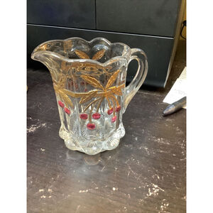 Cherry & Cable Mosser Northwood Thumprint Creamer Glass 24k Gold Red